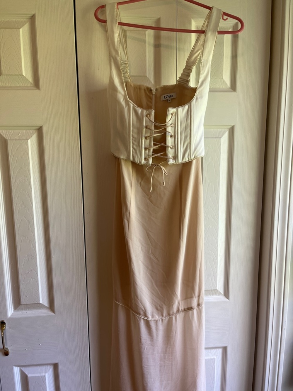 LOBA Two-Tone Corset Maxi Dress in Cream & Light Beige Size XS